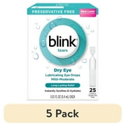 (5 pack) Blink Tears Dry Eye Lubricating Eye Drops Mild-Moderate 0.01 fl oz 25 Sterile Single-Use Vials