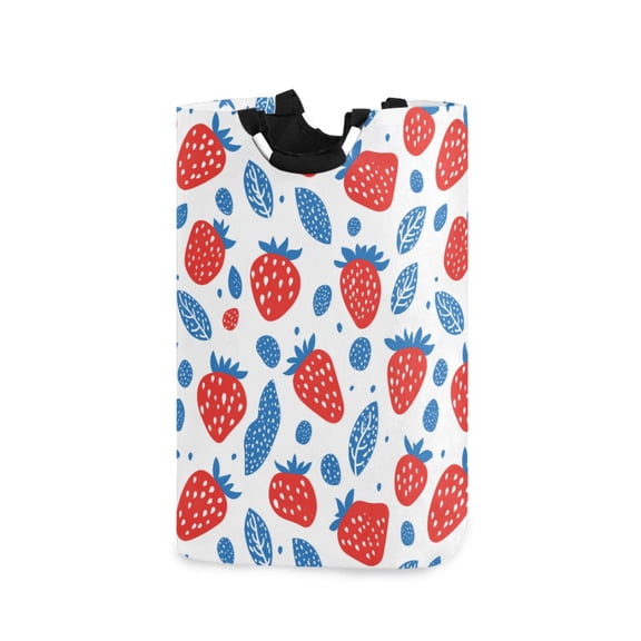 Yayeee Freestanding Laundry Hamper with Handle Collapsible Large Storage Basket for Clothes, Playful Strawberries