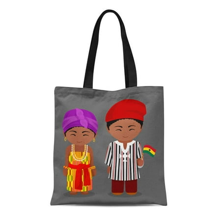 SIDONKU Canvas Tote Bag Ghanaian in National Flag Man and Woman Traditional Costume Reusable Shoulder Grocery Shopping Bags Handbag
