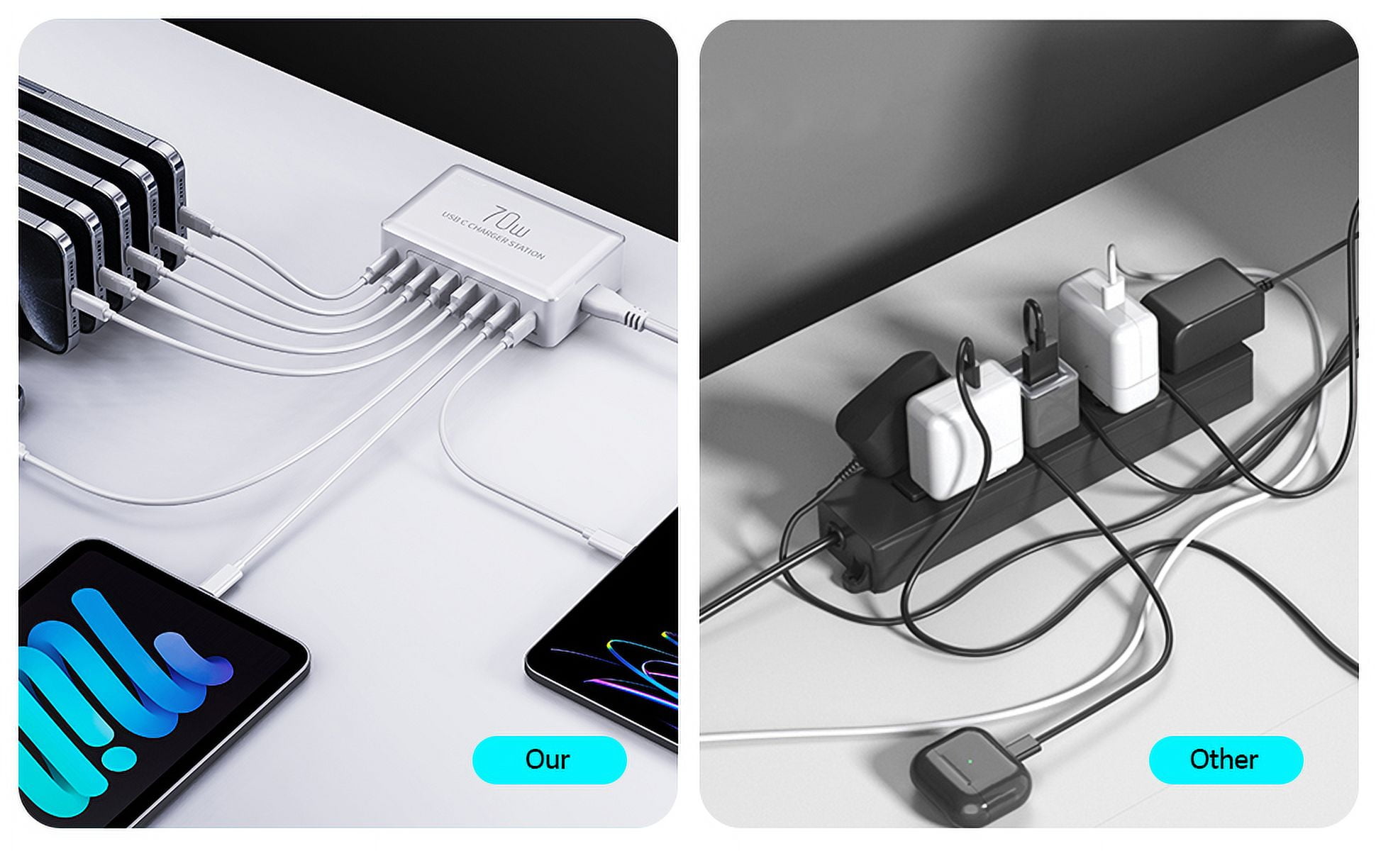 70W 8-Port Multi USB Charger with USB Cable Mobile Phone Multiple Usb Charger
