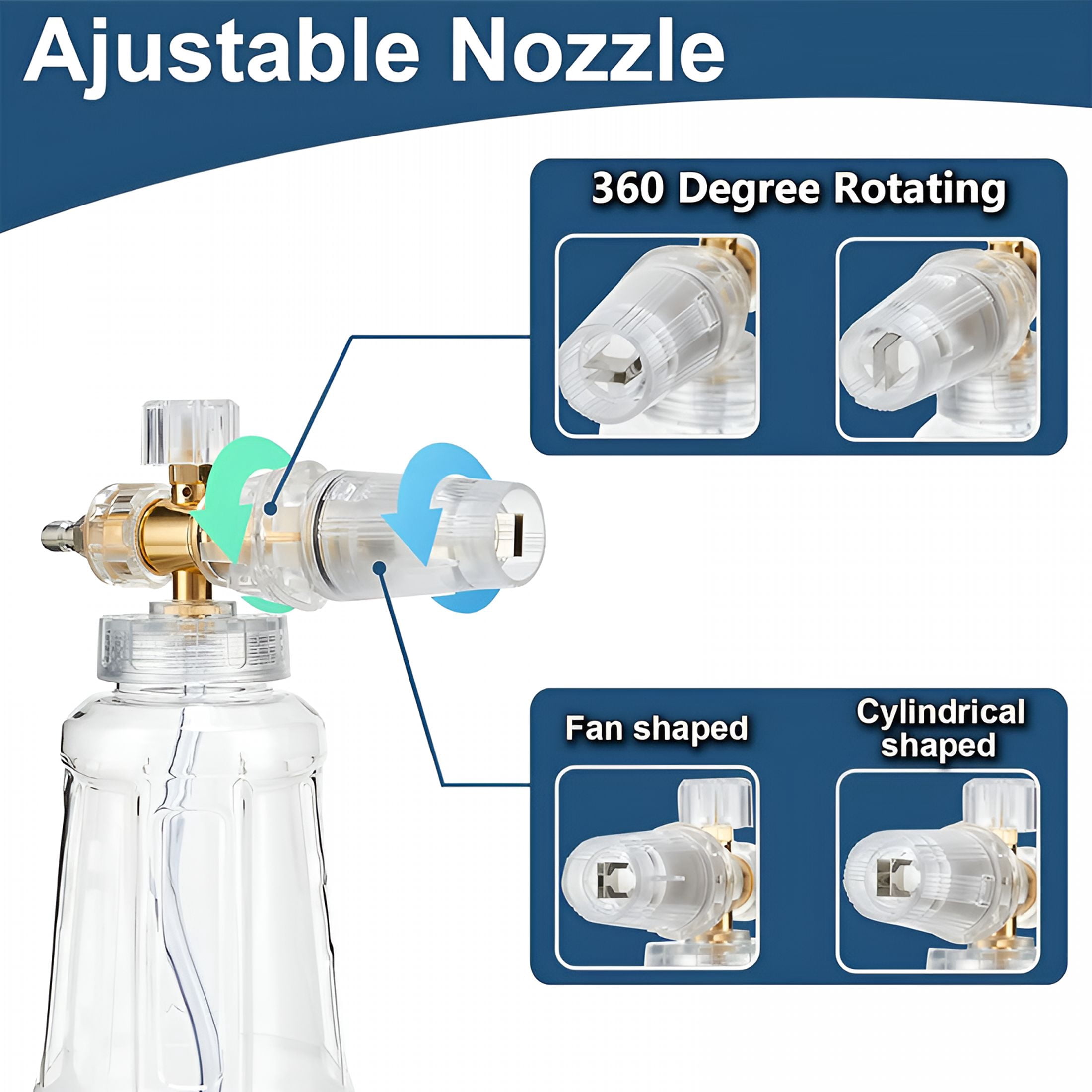 CURYMAY Foam Cannon for Pressure Washer, Snow Clear Foam Cannon for Car Wash, Stainless Steel Filter, Adjustable Nozzle with Quick Connect, Additional 1.1 mm Orifice Nozzle