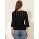 thumbnail image 4 of Blusa liviana de encaje sólido para mujer, cuello en V, manga 3/4, blusa campesina con peplum Negro M, 4 of 5