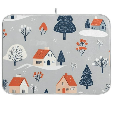 

Yayeee Dish Drying Mat for Kitchen Counter 18 x24 Microfiber Absorbent Pad Gray Cartoon Houses