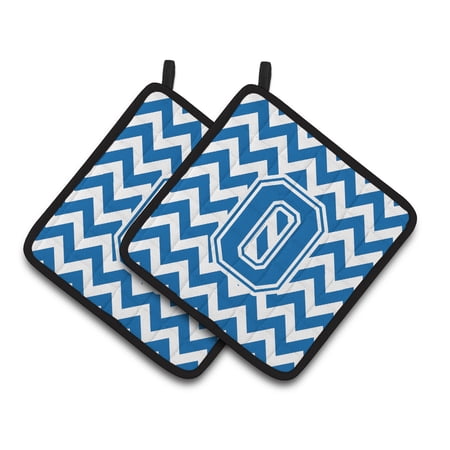Letter O Chevron Blue and White Pair of Pot Holders