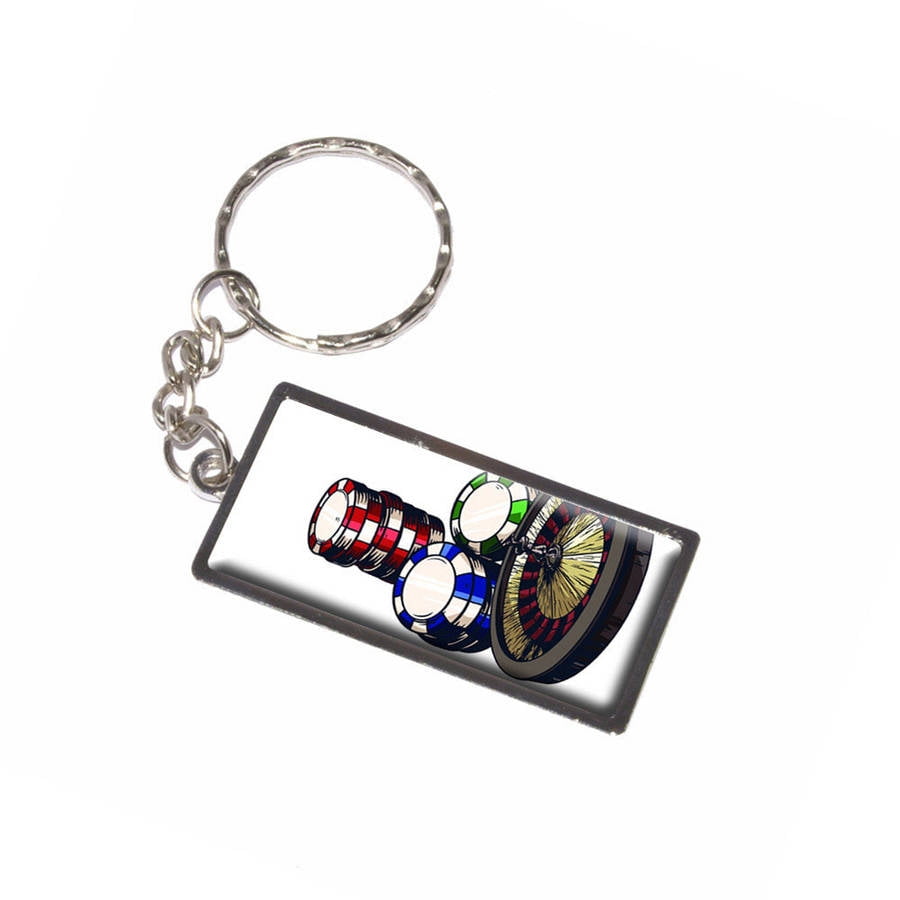 Roulette Wheel Table Poker Chips Gambling Vegas Keychain Key Chain Ring