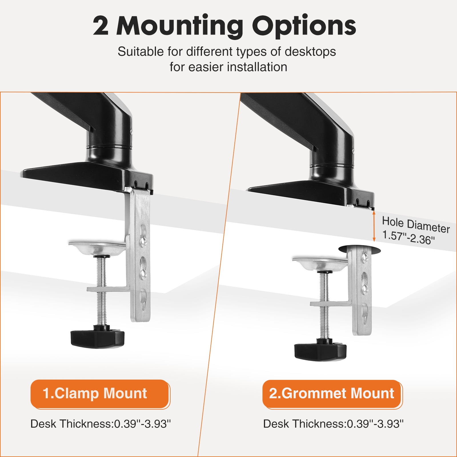 GIANNA Single Monitor Mount, With Clamp and Grommet Base, Fits 4.4 to 15.4 LBS Vesa 75 100 x 100, For Wide 15 to 27 Inch Screen