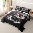 thumbnail image 3 of Erosebridal Spooky Couple Skeleton Twin Quilt Set, Halloween Red Rose Twin Coverlet Set for Boys Girls, Black Red Gray, 2-Piece 1 Bedspread and 1 Pillowcase, 3 of 7