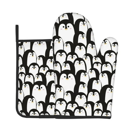 

KLL Cartoon Penguin Pattern Oven Mitts and Pot Holders 2pcs Sets for Kitchen Oven Mitt Heat Resistant 536°F Oven Gloves for Kitchen Cooking and Baking