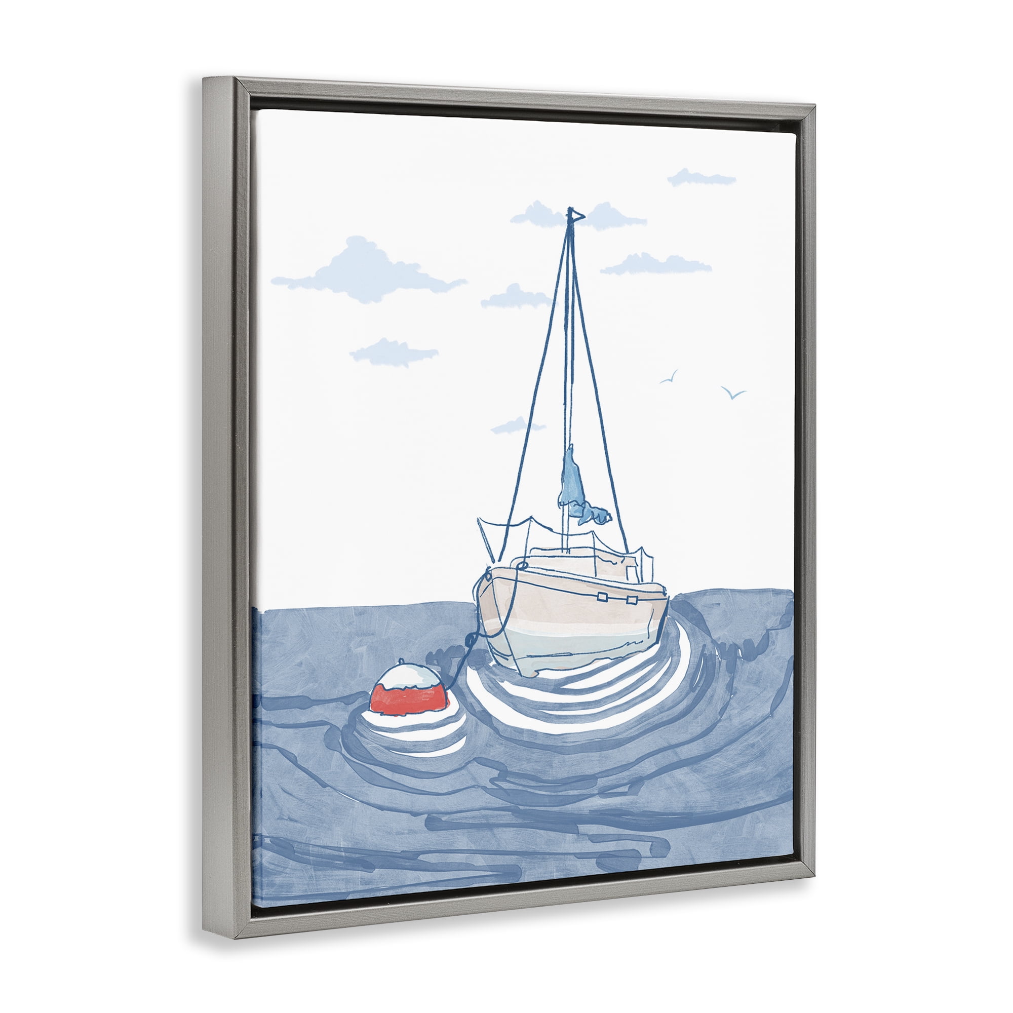 Stupell Industries Cool Tone Sailboat Floating Gray Framed Floater Canvas Wall Art, design by Melissa Tilley