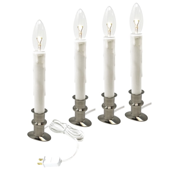 612 Vermont Electric LED Window Candle with Timer, Metal Slimline Base, VT-9133-BNW-R4 (Pack of 4, Brushed Nickel)
