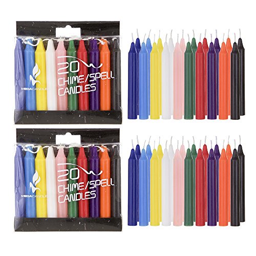 Mega Candles 40 pcs Unscented Assorted Colors Mini Taper Candle, 4 Inch Tall x 1/2 Inch Diameter, Great for Casting Chimes, Rituals, Spells, Vigil, Witchcraft, Wiccan Supplies, Wax