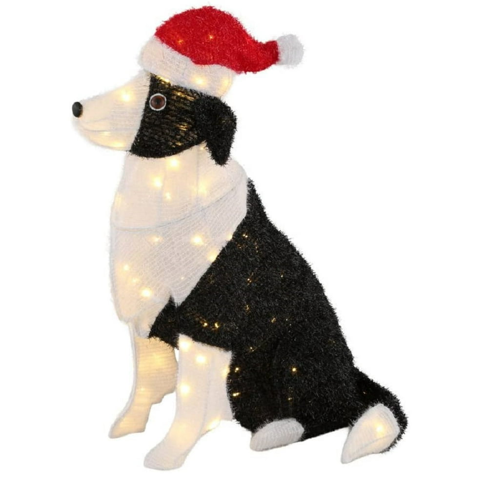 Home Accents Holiday 30 in. PreLit Tinsel Dog with Santa Hat Walmart