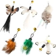 thumbnail image 1 of XINQIHANG Cat Insect Feather Toys Replacement Cat Toy Wand Refills, 6 Pieces Natural Insect Cat Toy Feathers Refill, Interactive Cat Teaser Wand Attachments, with Bell, 1 of 7