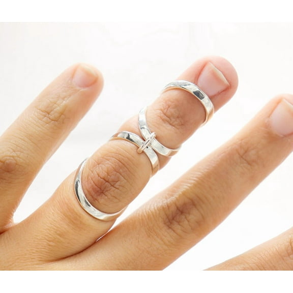 SS DESIGNS Combination Swan Neck Splint Ring in Polished Sterling Silver | Custom Handmade Adjustable Ring Splint for Joint Support and Arthritis Relief