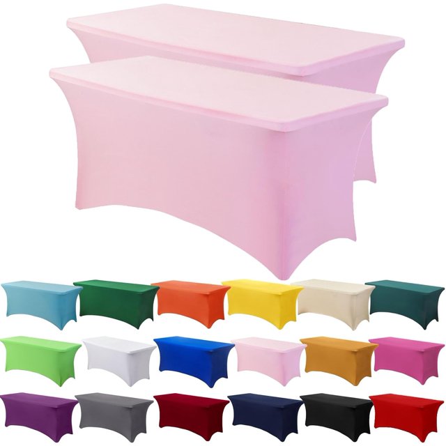 GFDYREE 2 Pack 6ft Stretch Spandex Pink Table Cover for Standard Folding Tables - Universal Rectangular Fitted Tablecloth Protector for Wedding, Banquet and Party