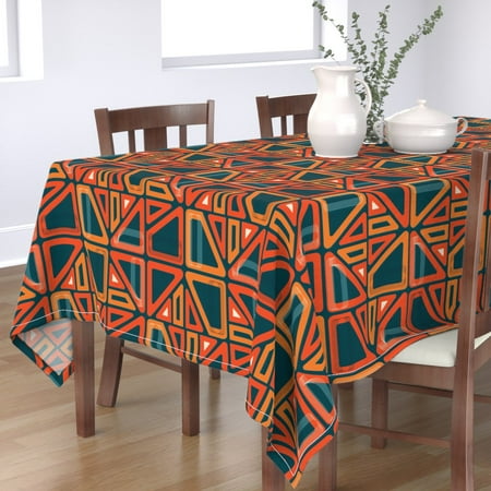 

Cotton Sateen Tablecloth 70 x 108 - Modern Triangles Orange Geometric Stained Glass Blue Green Print Custom Table Linens by Spoonflower