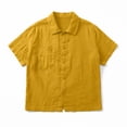 thumbnail image 3 of WAGUTH Women's Cotton Linen Button Down Shirts Collared Short Sleeve Casual Summer Tops with Chest Pocket for Work & Daily Wear,Yellow,XL, 3 of 6