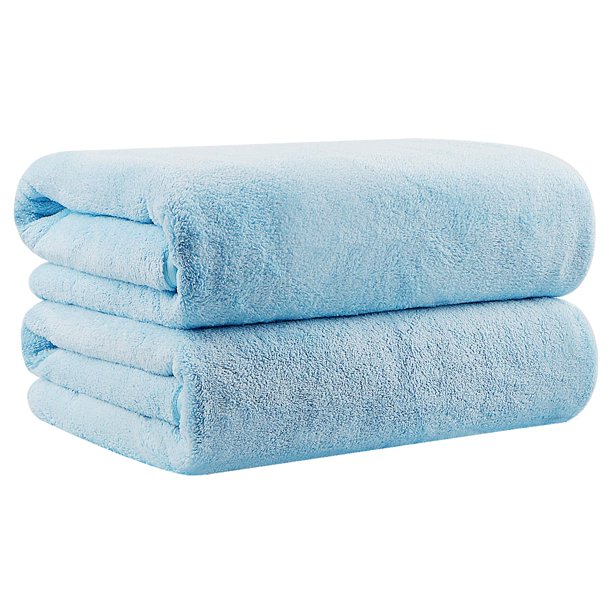 Toallas de baño Orighty, paquete de 2 unidades, microfibra al tacto, color azul