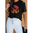 thumbnail image 3 of ABPHQTO Camiseta gráfica de manga corta con estampado de puesta de sol tropical negra para mujer, 3 of 5