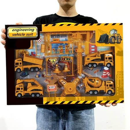 Kayannuo Christmas Clearance Kids Construction Vehicles Playset , Cr-Ane, Excavator, Dump Truck, Cement, Educational Engineering Toy Set Birthday Gift For 3+ Year Old Boy Christmas Gifts