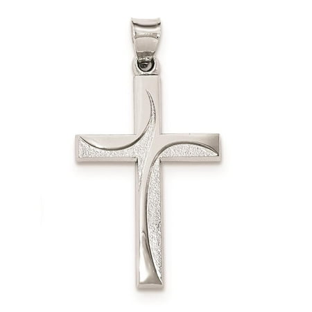 925 Sterling Silver Textured Brushed & Polished Latin Cross Charm Pendant