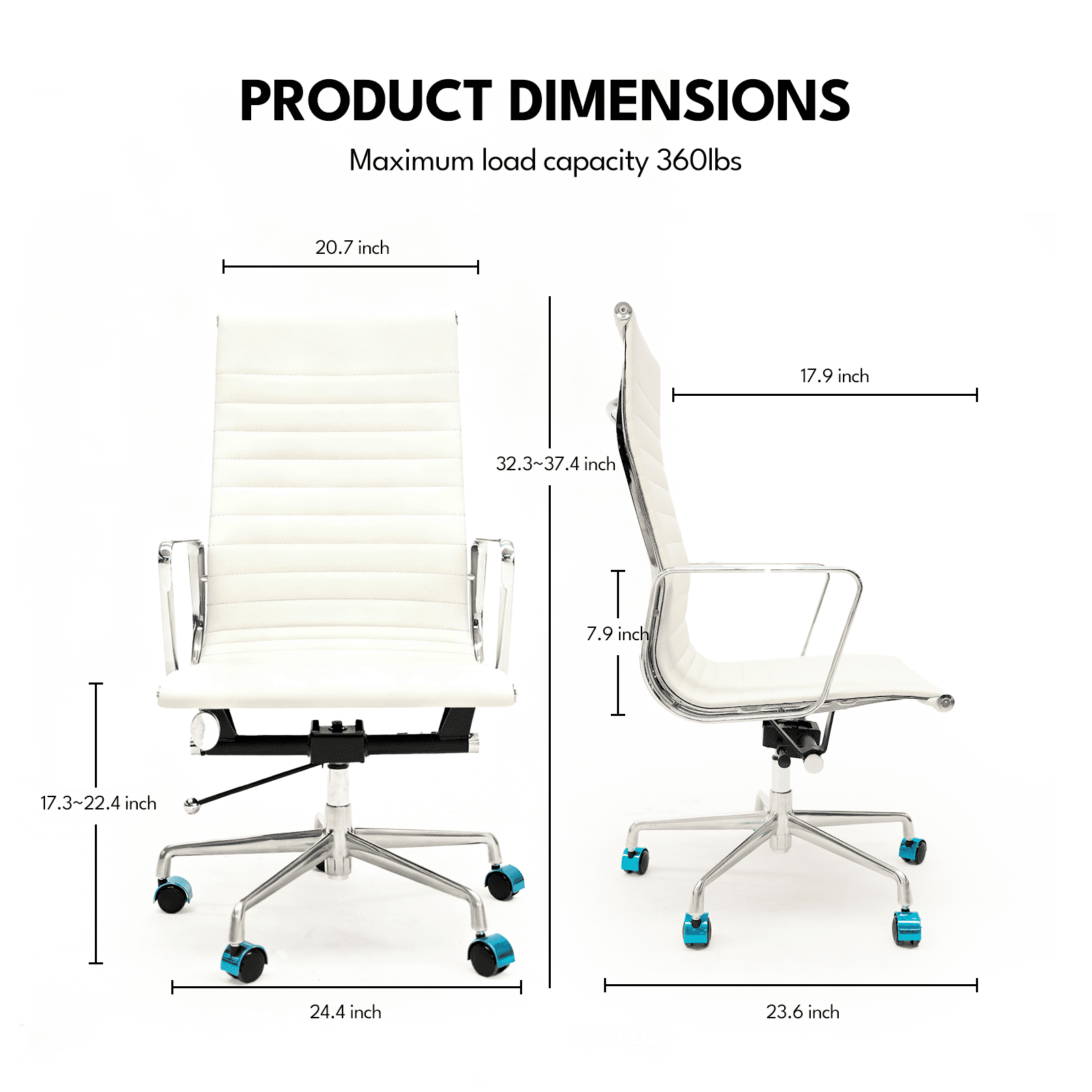 Genuine Leather Swivel Desk Office Chair, Adjustable Aluminum Base Conference Chair for Home Office