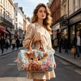 thumbnail image 3 of Quilted Duffel Bags for Traveling, Weekend Travel Tote Floral Embroidered Overnight Bag Weekender Carry On Barrel Bag for Women Girls, 16 Inch (A), 3 of 8