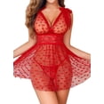 thumbnail image 4 of Sexyfree Women Lingerie Set Sheer Mesh Heart Print Lace Chemise Sleepwear V Neck Nighty Sexy Valentines Nightwear, 4 of 5