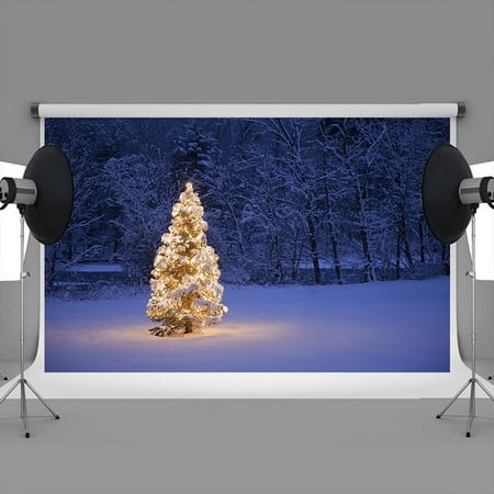 Image of GreenDecor 7x5ft Christmas backdrops Lights Christmas tree forest snow christmas photography backgrounds