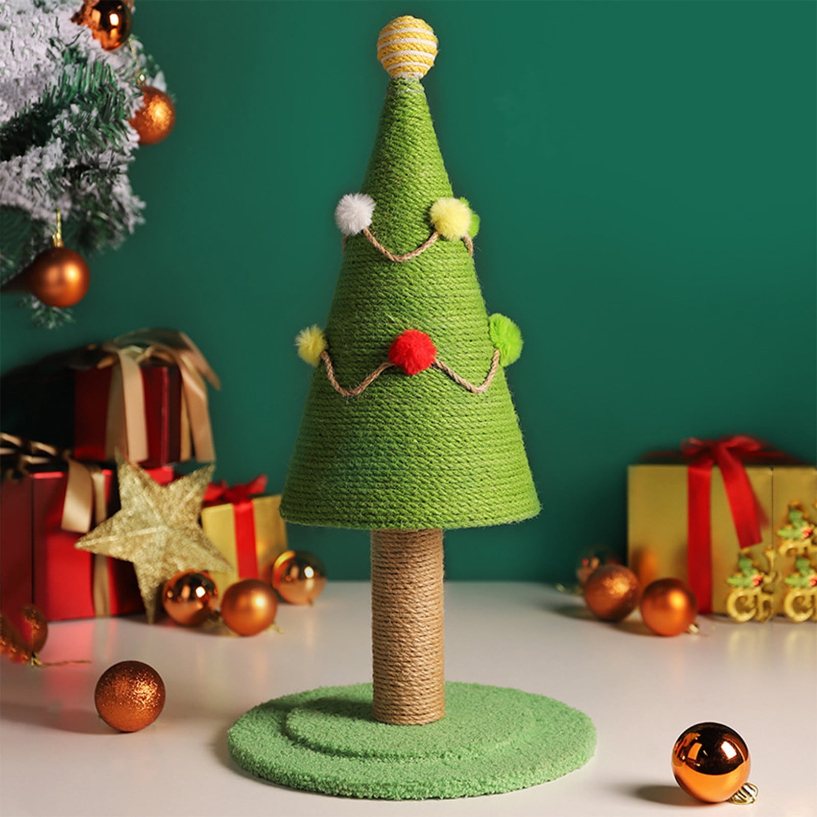 SIYTUAU Cat Scratching Post Natural Sisal Climbing Frame Christmas Tree Design Simulation Pasture Green Color 23.22 Inch Tall Scratch Toy Cat Scratching Post