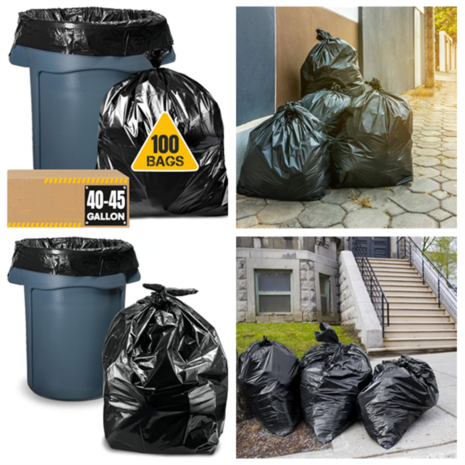 45 Gallon Trash Bags, (Value-Pack 100 Bags w/Ties) Extra Large Black Garbage Bags - 39 Gallon - 40 Gallon - 42 Gallon - 44 Gallon - 45 Gallon Large Trash Bag Can Liners Capacity