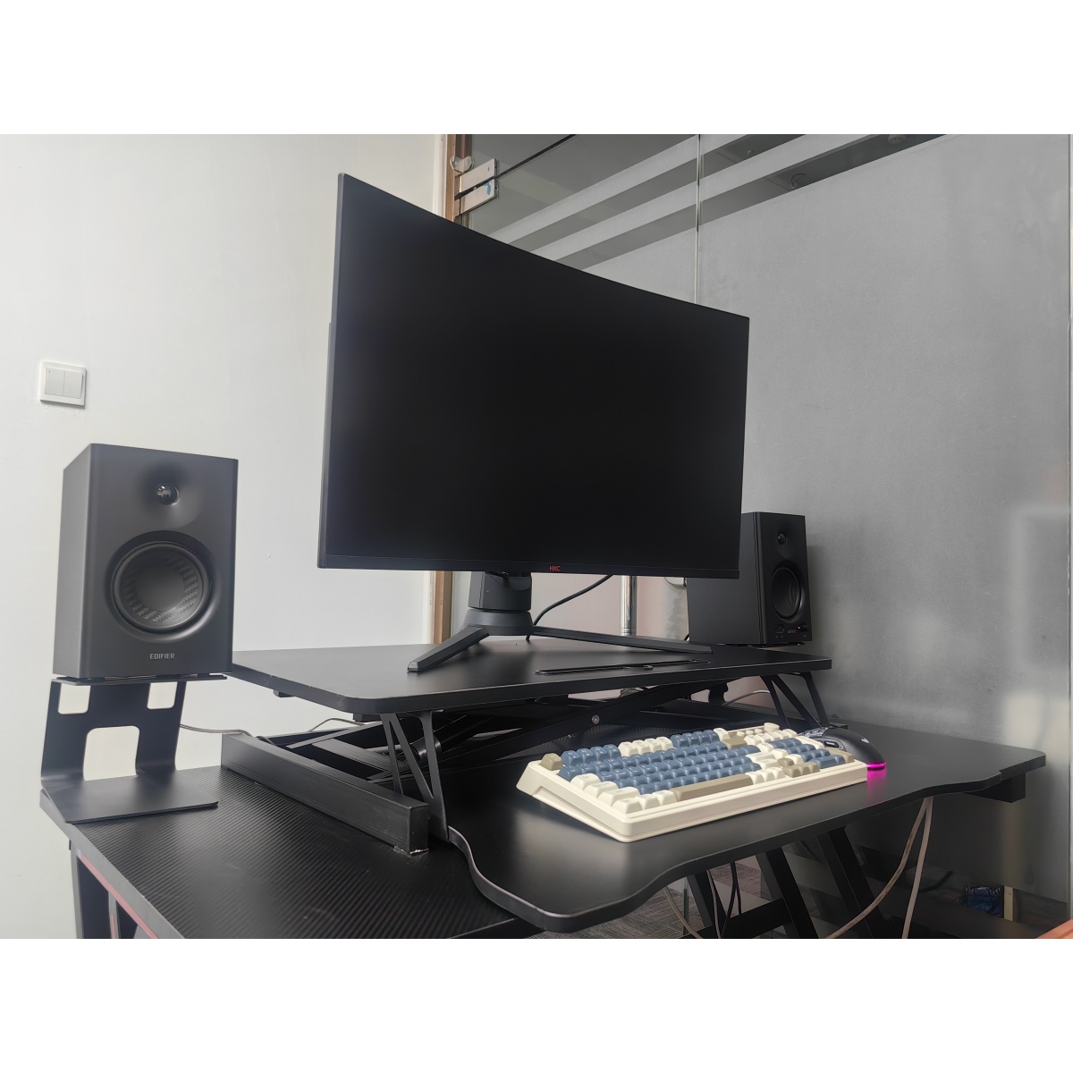 ZHICHUN 32 Inch Height Adjustable Sit to Stand Desk Riser, Dual Monitor Workstation with Wide Keyboard Tray, Ergonomic Standing Desk Converter (Black, MDF+Metal)