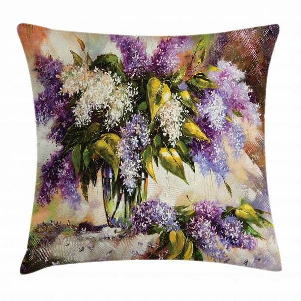 Lilac Throw Pillow Cushion Cover, Digital Print of Impressionist Oil Painting with Newly Picked