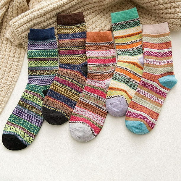 jovati 5 Pack Womens Socks Vintage Winter Soft Warm Cold Knit Wool Socks 