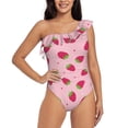 thumbnail image 4 of Daiia Strawberries Women's One Piece Swimsuits Personalized One Shoulder Swimwear Asymmetric Ruffle Bathing Suits-X-Large, 4 of 8