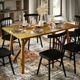 thumbnail image 3 of Merrick Lane 60" Wooden Dining Table with Trestle Style Base and Seating for 6 in Light Cappuccino, 3 of 12