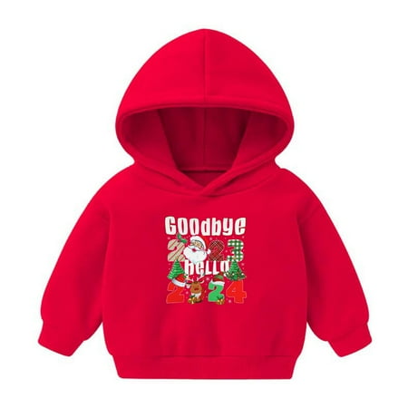 

Virmaxy Christmas Toddler Baby Boys Girls Cute Hoodies GOODBYE 2024 HELLO 2024 Printed Santa Graphic Hoodies Sweatshirt Long Sleeve Pullover Plush Hoodies For The Baby Christmas Gifts Red-C 4T