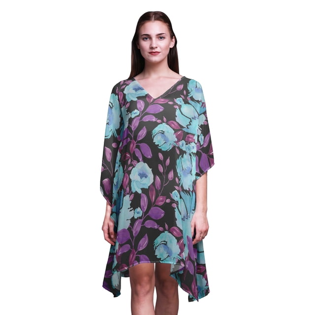 Bimba Aquarelle Femme Courte Plage Kaftan Tenue de Plage Paréo de Bikini Robe Midi-P-L