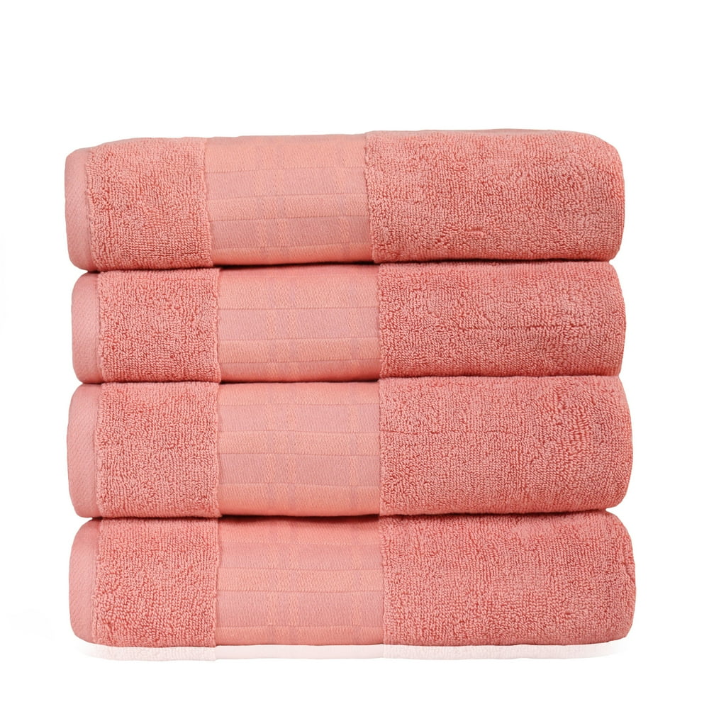 Superior Aura Geometric 4Piece Cotton Bath Towel Set, Coral