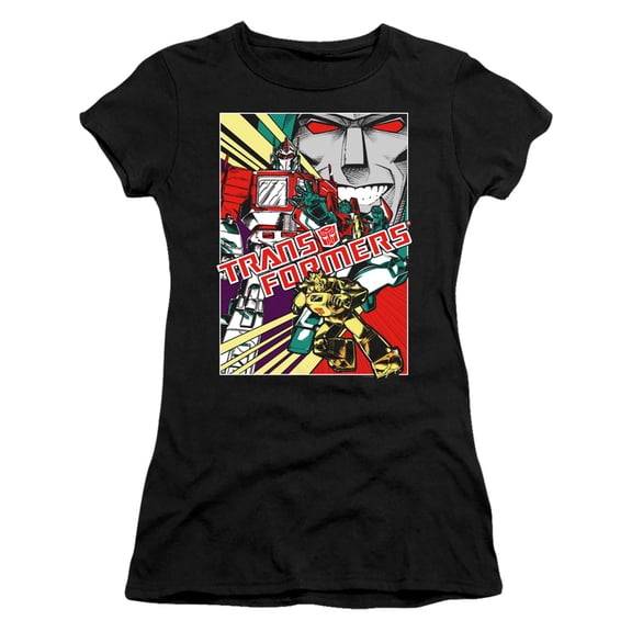 Transformers Comic Poster S/S Junior Women's T-Shirt Sheer Black