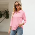 thumbnail image 5 of HCYSFG Womens Relaxed Fit Polo Shirts Notch Neck 3/4 Sleeve Solid Color Button Placket Side Slit Casual Golf Shirt Tops, 5 of 8