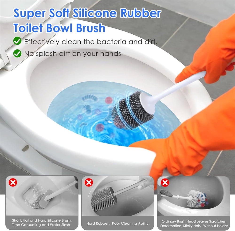 NOGIS Toilet Brush and Holder, 2 Pack Toilet Bowl Brush and Holder with Long Handle, Plastic Holder Easy to Hide, Drip-Proof, Easy to Assemble, Deep Cleaning