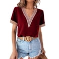 thumbnail image 1 of Txlixc Tops sueltos para mujer, manga corta, cuello en V, informal, fiesta, club, primavera, verano, patchwork Txlixc  Casual, 1 of 6
