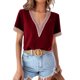 thumbnail image 1 of SAYOO Tops sueltos para mujer, manga corta, cuello en V, informal, fiesta, club, primavera, verano, patchwork SAYOO  Casual, 1 of 6