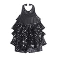 thumbnail image 5 of vastwit Kids Girls Sequins Jazz Latin Leotard Halter Tassel Dance Dress Modern Ballet Dancewear Black 12, 5 of 7