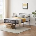 thumbnail image 1 of Tamaño individual negra metal marco de cama con cabecero y footboard para girls y boys: cama de plataforma con iron art sweet heart, no box spring & fácil montaje, 1 of 8