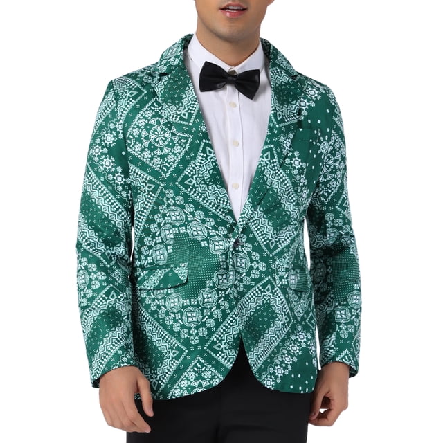 Blazer Floral INSPIRE CHIC para Hombre con Solapa Notch de Un Botón Retro de Flores M Verde Oscuro