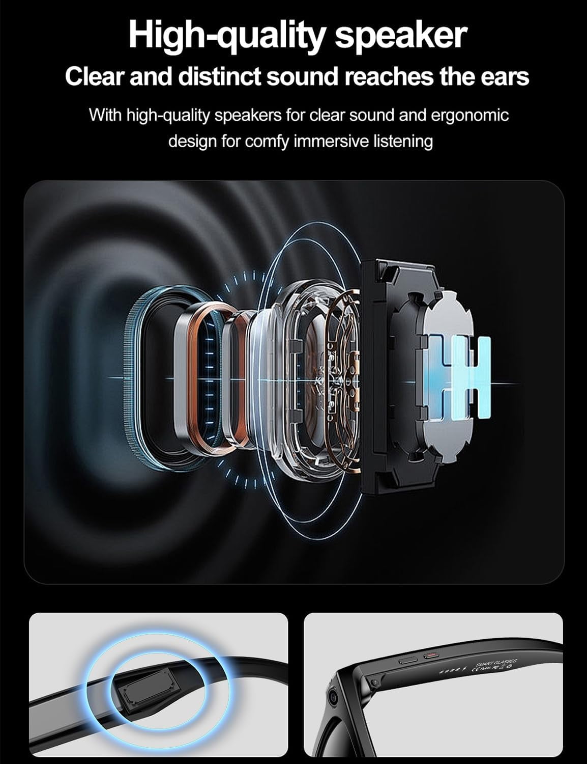 2025 New Cyanvue Ai Smart Glasses – 8mp Camera Glasses with Music & Call Features, Ai Smart Glasses with Camera, 144 Translation, Anti-Shake Smart Sunglasses, 32gb Storage, Unisex