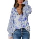 thumbnail image 1 of Blusa de mujer con manga farol y botones, estampado floral, corte holgado, informal, Top de manga larga para citas, viajes, azul S, 1 of 6