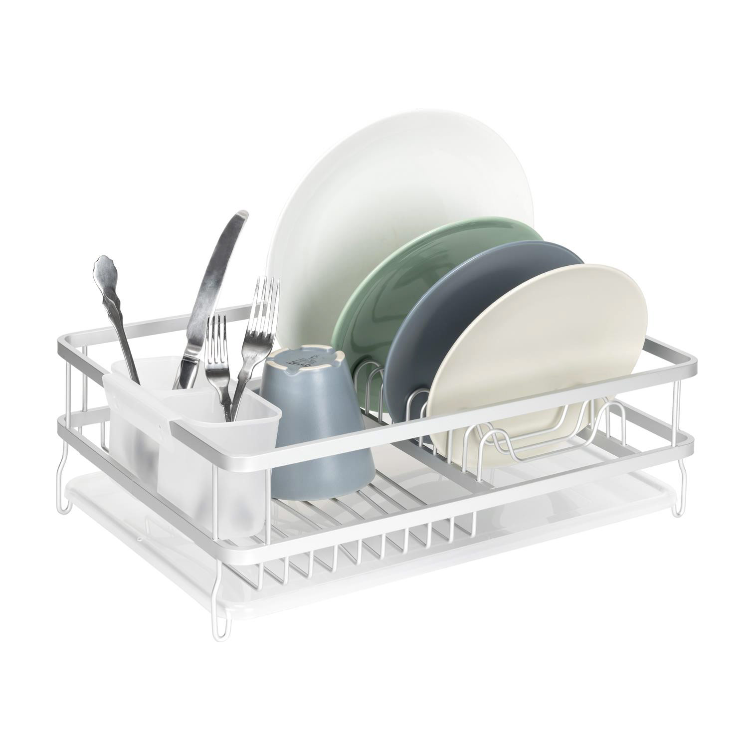 Tomorotec Medium Size Dish Drying Rack and Drain Board with Lid Cover, 16  x 12.2 x 10.6 Nursing Bottle Holder, Kitchen Plate Cup Tray Cutlery